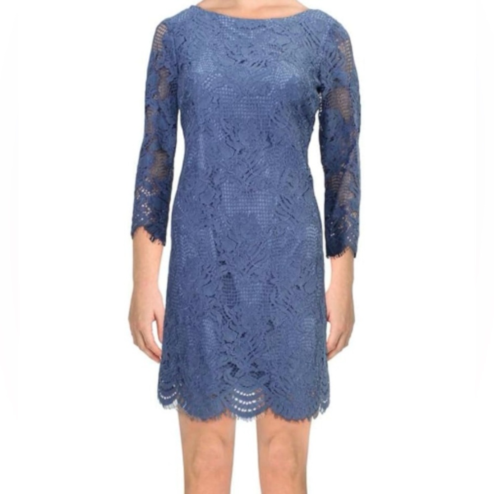 EUC - Vince Camuto Dusty Blue Lace Shift Dress, size 8